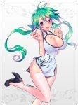  absurdres breasts china_dress chinese_clothes cleavage_cutout dress green_eyes highres impossible_clothes large_breasts looking_at_viewer open_mouth original ranken red_eyes short_dress thigh-highs white_legwear zettai_ryouiki 
