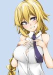  1girl absurdres bare_shoulders baron_suzuki blonde_hair blue_eyes braid breasts casual fate/apocrypha fate/grand_order fate_(series) highres jeanne_d&#039;arc large_breasts long_hair ruler_(fate/apocrypha) smile solo 