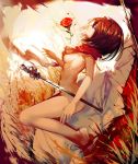  ajahweea breasts brown_hair closed_eyes flower girl mikasa_ackerman nude rose shingeki_no_kyojin short_hair sideboob solo sword weapon 