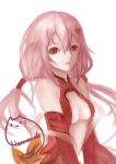  1girl bare_shoulders breasts center_opening cleavage detached_sleeves guilty_crown hair_ornament hairclip hanamizake highres long_hair looking_at_viewer navel pink_hair red_eyes sketch solo twintails yuzuriha_inori 