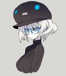  adapted_costume blade_(galaxist) blue_eyes breasts contemporary glasses hat kantai_collection large_breasts monochrome ribbed_sweater shinkaisei-kan short_hair simple_background sweater turtleneck white_hair wo-class_aircraft_carrier 