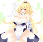  1girl bare_shoulders blonde_hair breasts choujigen_game_neptune cleavage fang highres large_breasts long_hair looking_at_viewer neptune_(series) pish smile solo symbol-shaped_pupils tsukimi_(pixiv) waving yellow_heart 