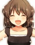  1girl blush brown_hair clarinet_(natsumi3230) closed_eyes facing_viewer open_mouth smile solo 