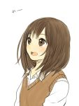  1girl blush brown_eyes brown_hair clarinet_(natsumi3230) open_mouth simple_background solo white_background 