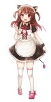  1girl blush clarinet_(natsumi3230) commentary_request highres long_hair looking_at_viewer maid open_mouth red_eyes simple_background smile solo thigh-highs white_background white_legwear 