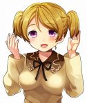  1girl blush breasts clarinet_(natsumi3230) koizumi_hanayo love_live!_school_idol_project open_mouth short_hair simple_background smile solo violet_eyes white_background 