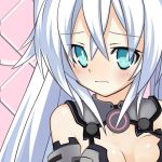  1girl black_heart blue_eyes blush breasts close-up long_hair looking_at_viewer meimu_(infinity) neptune_(series) noire power_symbol solo symbol-shaped_pupils white_hair 