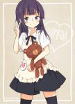  1girl apron blue_eyes daisy_(working!!) long_hair okono stuffed_animal stuffed_toy teddy_bear thigh-highs v waitress working!! yamada_aoi 