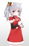  1girl alternate_costume arm_warmers blush brown_eyes dress hair_ornament highres kantai_collection kasumi_(kantai_collection) long_hair looking_at_viewer mitsudoue open_mouth side_ponytail silver_hair 