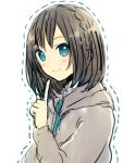  1girl blush brown_hair clarinet_(natsumi3230) dotted_line short_hair simple_background sketch smile solo white_background 