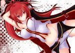  1girl cul euforia holding_microphone long_hair looking_at_viewer navel red_eyes redhead solo vocaloid white_legwear 