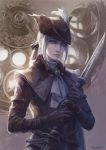  1girl bloodborne gloves hat highres jlien- lady_maria_of_the_astral_clocktower ponytail the_old_hunters tricorne weapon white_eyes white_hair 