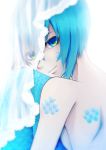  1girl aqua_eyes artist_request blue_hair long_hair mermaid monster_girl original scales smile solo veil 
