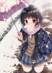  1girl black_hair highres original pov sakuragi_ren school_uniform short_hair solo thigh-highs umbrella 