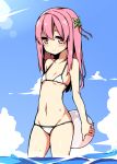  1girl ball beachball bikini hatsunatsu long_hair original pink_eyes pink_hair standing swimsuit 
