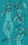  avatar:_the_last_airbender character_name crossed_arms dated fighting_stance fire hatching_(texture) korra monochrome musical_note ponytail signature sketch spoken_musical_note the_legend_of_korra tryvor twintails 