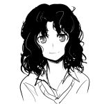 1girl amagami black_hair blazer facing_viewer long_hair looking_at_viewer m.purin messy_hair monochrome open_collar simple_background sketch smile solo tanamachi_kaoru upper_body white_background 