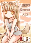  1girl absurdres animal_ears artist_name brown_hair english fang_necklace greenteaneko highres long_hair monster_girl original sitting slit_pupils solo tail tunic wariza wolf_ears wolf_girl wolf_paws wolf_tail yellow_eyes 