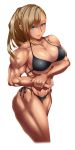  1girl biceps bikini blue_eyes breasts flexing large_breasts muscle muscular_female original pose solo swimsuit yuzuki_tsuzuru 