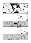  1boy 2girls :d aircraft_carrier_oni akagi_(kantai_collection) capera comic crying flashback hakama japanese_clothes kaga_(kantai_collection) kantai_collection monochrome multiple_girls muneate open_mouth scar_on_cheek shinkaisei-kan side_ponytail smile streaming_tears tears translation_request 