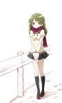  1girl green_eyes green_hair guard_rail highres kinfuji long_hair mahou_shoujo_madoka_magica scarf school_uniform shizuki_hitomi 
