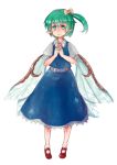  1girl braid daiyousei fairy_wings green_eyes green_hair mary_janes murani pointy_ears shoes side_braid side_ponytail solo steepled_fingers touhou white_background wings 