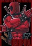  1boy abs character_name copyright_name dated deadpool impossible_clothes katana male_focus marvel mask muscle signature solo superhero sword traditional_media tryvor upper_body w weapon 