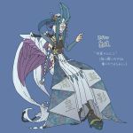  arm_warmers blue_hair chain covered_eyes hair_ribbon horns personification platform_footwear pokemon ribbon solo suicune uzou wings 