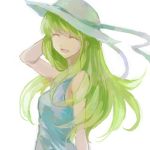  amber_(darker_than_black) blush closed_eyes darker_than_black dress green_hair hat long_hair smile 