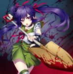  blood blood_splatter choker ebisuzawa_kurumi fingerless_gloves gakkou_gurashi! gloves highres purple_hair school_uniform serafuku shovel twintails uzura_moimoi weapon worktool 