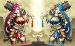  armor giantess highres horns multiple_giantesses oni weapon 