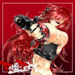  1girl abs biceps breasts cai-man gun highres large_breasts long_hair midriff muscle muscular_female red_eyes tank_top weapon 