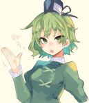  1girl green_eyes green_hair hat open_mouth short_hair soga_no_tojiko solo sweatdrop tate_eboshi tori_(10ri) touhou white_background 