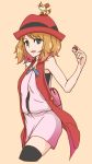 1girl blonde_hair fennekin hat highres na_(kumanaoki) pokemon pokemon_(creature) serena_(pokemon) smile 