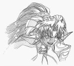  &gt;:d 1girl :d angry artist_request bangs grandia grandia_ii graphite_(medium) hair_ornament high_ponytail long_hair millenia_(grandia) open_mouth parted_bangs smile solo traditional_media upper_body 