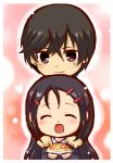  artist_request black_hair blush brother_and_sister charlotte_(anime) chibi closed_eyes food hair_ornament hairclip hands_on_another&#039;s_shoulders long_hair open_mouth otosaka_ayumi otosaka_yuu siblings smile tagme translation_request 