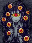  1girl ahoge black_hair cyclops eyes gazer_(monster_girl_encyclopedia) long_hair looking_at_viewer monster_girl_encyclopedia one-eyed pov red_eyes setz sitting slit_pupils solo staring wariza yellow_sclera 