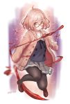  1girl blush brown_hair cardigan glasses kuriyama_mirai kyoukai_no_kanata meto31 pantyhose red-framed_glasses school_uniform serafuku short_hair skirt solo 