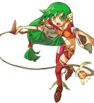  1girl artist_request feena_(grandia) grandia grandia_i green_hair long_hair red_legwear source_request thigh-highs whip white_background 