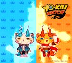  brothers cellphone copyright_name cosplay gloves hand_on_hip hoodie komajirou komasan no_humans papyrus_(undertale) papyrus_(undertale)_(cosplay) phone pigeon-toed pontata red_gloves red_scarf sans sans_(cosplay) scarf siblings slippers standing undertale watermark web_address youkai youkai_watch 