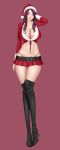  1girl absurdres bad_proportions baru_(val-val) breasts cleavage hat highres long_hair looking_at_viewer navel_piercing piercing purple_hair santa_hat solo thigh-highs violet_eyes 