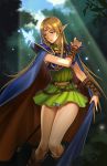  1girl absurdres blonde_hair boots cape circlet deedlit elf fairy forest highres knee_boots legs long_hair nature outdoors panties pointy_ears record_of_lodoss_war shoulder_pads sleeveless solo_focus sword tunic underwear weapon white_panties why_(whyminky) wrist_cuffs 