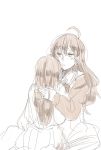  commentary_request highres hug ichinose_shiki idolmaster idolmaster_cinderella_girls kiri_toichi long_hair nitta_minami sad sketch 