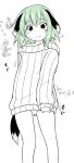  1girl alternate_costume animal_ears dog_ears dog_tail green_hair kasodani_kyouko kazawa_(tonzura-d) panties short_hair spot_color sweat sweater tail touhou underwear 