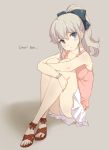  1girl blue_eyes casual charlotte_(anime) long_hair open_toe_shoes ponytail rushi_(bloodc) shoes silver_hair sitting tomori_nao 