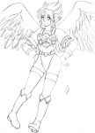  1girl angel_wings armor blonde_hair boots breath_of_fire breath_of_fire_i gloves green_eyes hairband leotard nina_(breath_of_fire_i) short_hair thigh-highs white_wings wings 