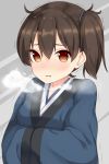  1girl blush breath brown_eyes brown_hair japanese_clothes kaga_(kantai_collection) kantai_collection short_hair shuuichi side_ponytail solo trembling 