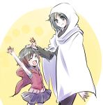  2girls arms_up child hooded_cloak iesupa mother_and_daughter multiple_girls patting_head ruby_rose rwby skirt smile summer_rose younger 