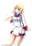  1girl blonde_hair charlotte_dunois infinite_stratos long_hair looking_at_viewer mimelex simple_background solo violet_eyes white_background 