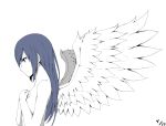  1girl arute_arisu blue_hair covering covering_breasts fairy_tail highres long_hair nude simple_background solo wendy_marvell white_background wings 